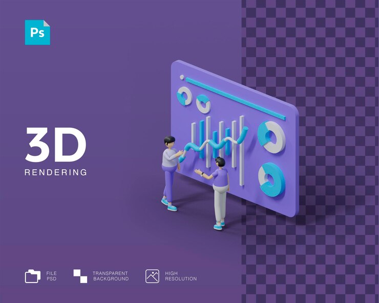 PSD 3d illustration teamwork data analyst