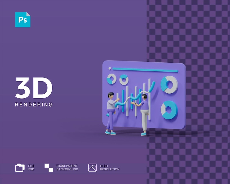 PSD 3d illustration teamwork data analyst