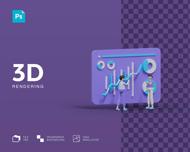 PSD analista di dati di lavoro di squadra di illustrazioni 3d