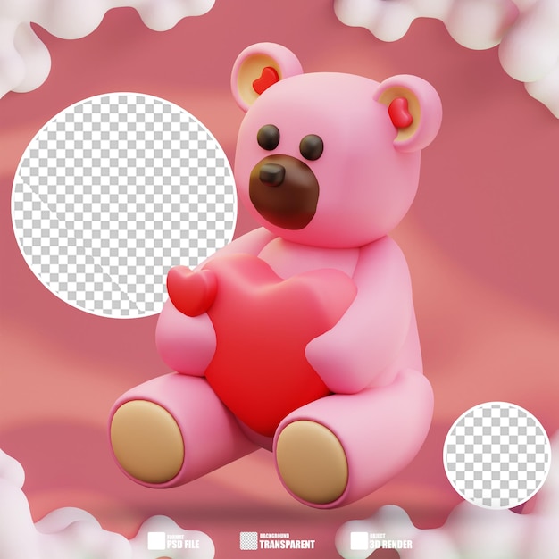 3d illustration of teddy bear love 3