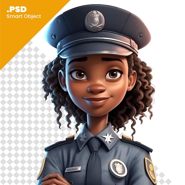 PSD 3d illustration of a teenage police girl with cop costume psd template