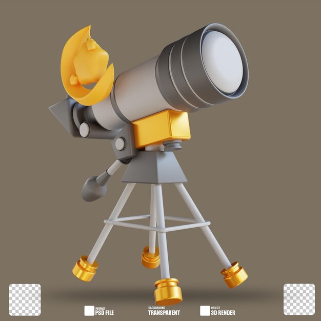 PSD illustrazione 3d telescopio 3