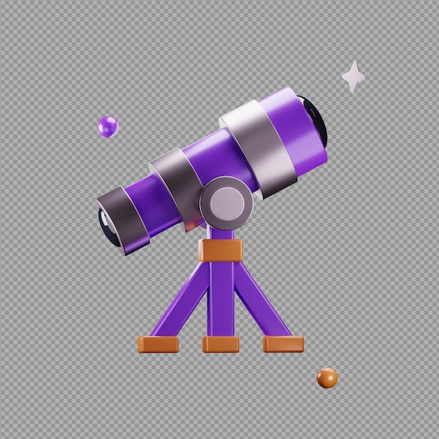 PSD 3d illustration of telescope in transparent background