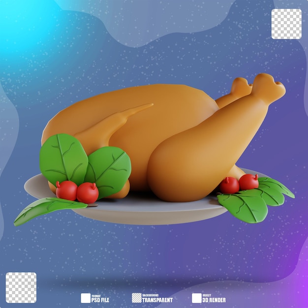 PSD 3d иллюстрация жареная курица на день благодарения
