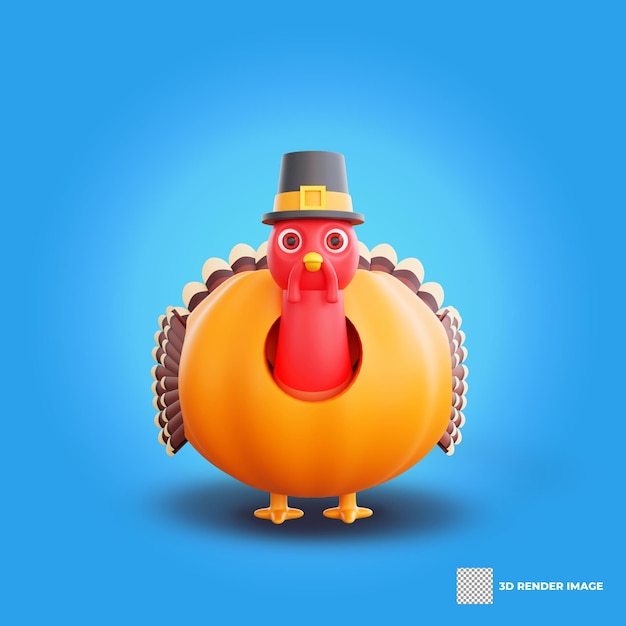 PSD 3d illustration of a thanksgiving turkey in a pumpkin costume