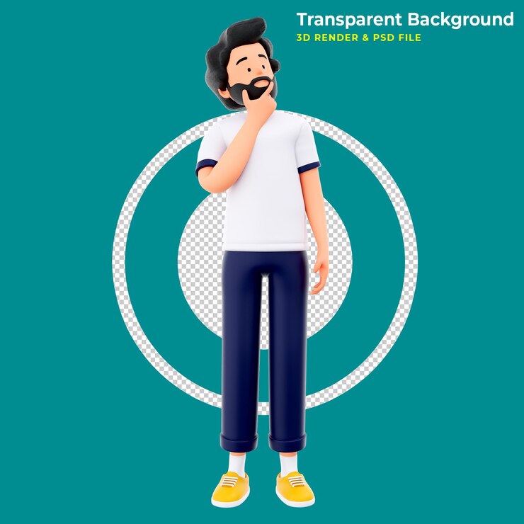 PSD 3d illustration of thinking man pondering making decision