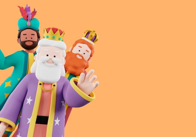 PSD 3d illustration of three wise men celebration