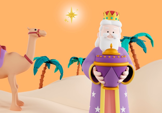 PSD 3d illustration of three wise men celebration