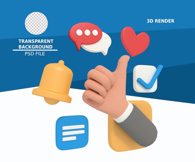 PSD 3d illustration of thumbs up notification like