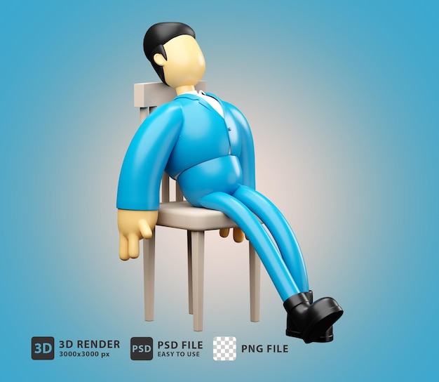 3d illustration tired businessman sleeping on chair