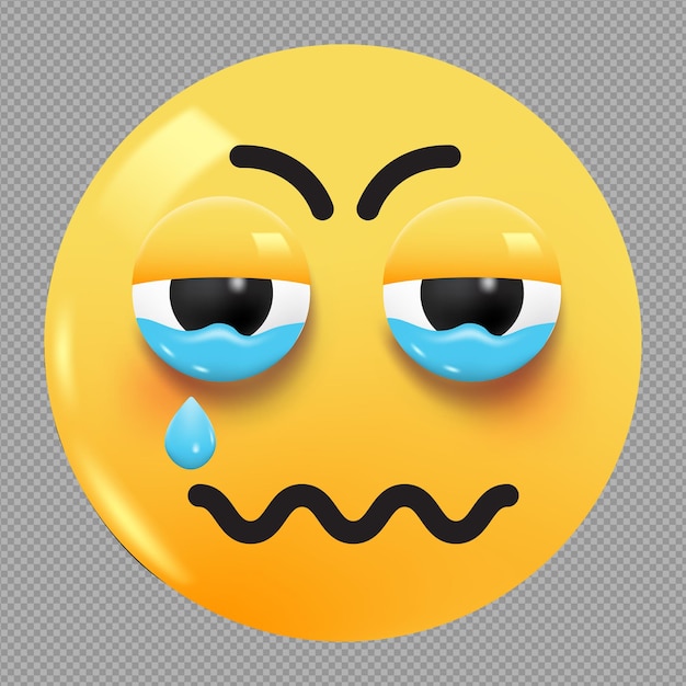 PSD 3d illustration of tired face emoji in transparent background