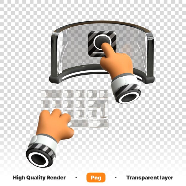 PSD 3d illustration of a touch computer screen monitor with keyboard in transparent background