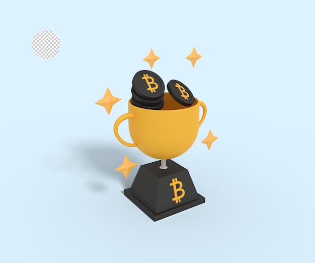 3d illustration of trading bitcoin winning cup