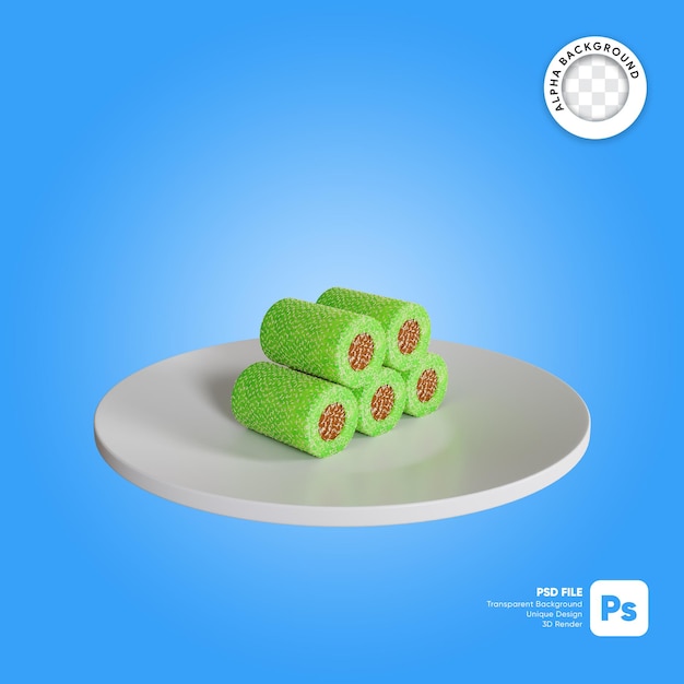 3d illustration of traditional indonesian food putu cake on a plate