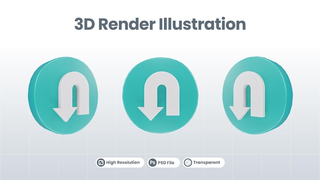 PSD リターンの 3 d イラストレーションの交通標識または矢印アイコン