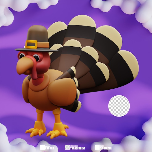 PSD 3d illustration of turkey chicken and hat 2