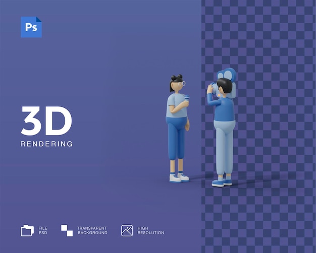 3d иллюстрации тележурналист или концепция репортера новостей. персонаж с камерой