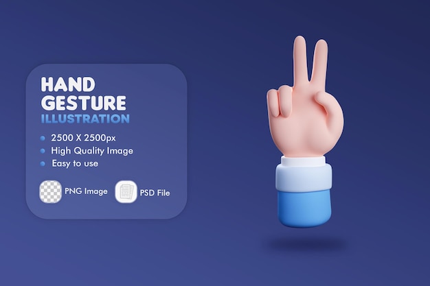 3d illustration of two finger counting gesture, concept of marketing, business and ui