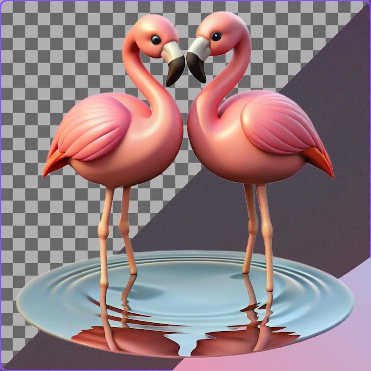 PSD 3d illustration of two pink flamingos in a pool of water