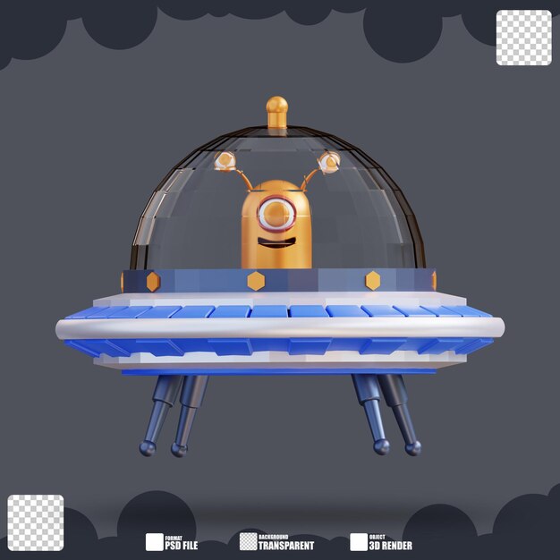 PSD 3d illustration of ufo and aliens 4