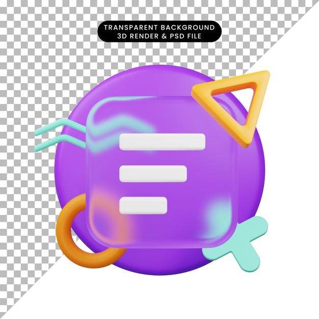 3d illustration ui icon glassmorphism icon justify left 3d render memphis