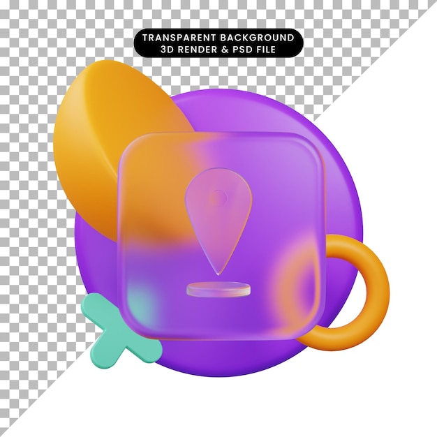 Illustrazione 3d icona ui morfismo vetro icona posizione 3d rendering