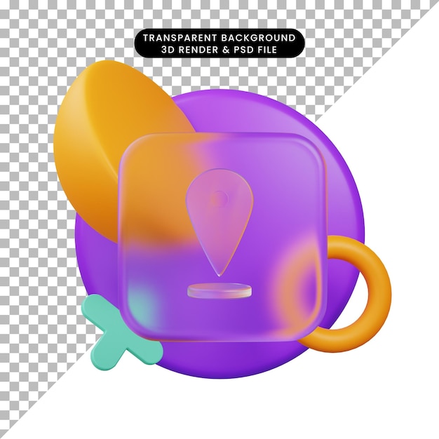 3DイラストUIアイコンGlassmorphismロケーションアイコン3Dレンダリング