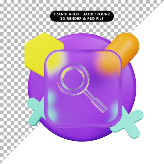 3d illustration ui icon glassmorphism magnifying 3d render