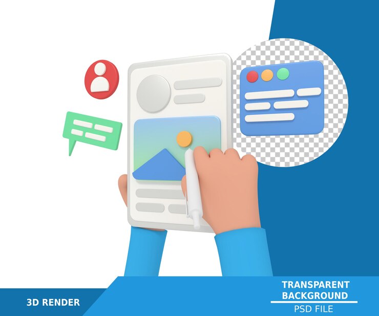 PSD 3d illustration of ui website designer developer