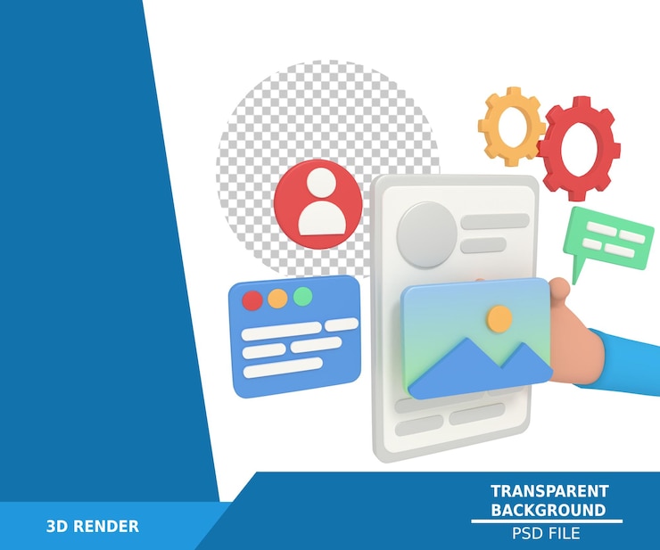 PSD 3d illustration of ui website designer programmer