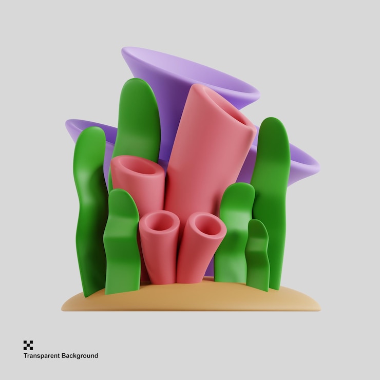 PSD 3d illustration of an underwater scene depicting a vibrant coral reef