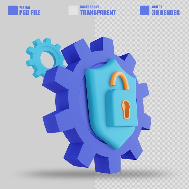 PSD 3d illustration unlock gear security 3