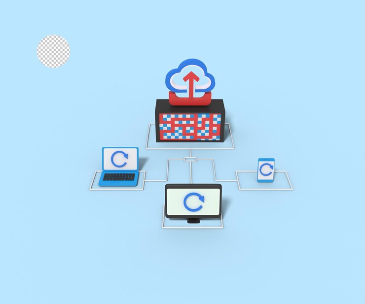 PSD 3d illustration of upload in cloud  server data backup