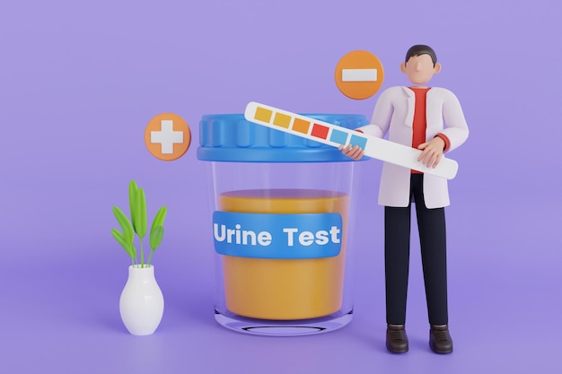 Illustrazione 3d del test delle urine per uso medico e sanitario striscia per test delle urine