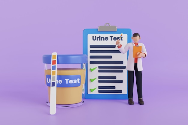 Illustrazione 3d del test delle urine per uso medico e sanitario striscia per test delle urine