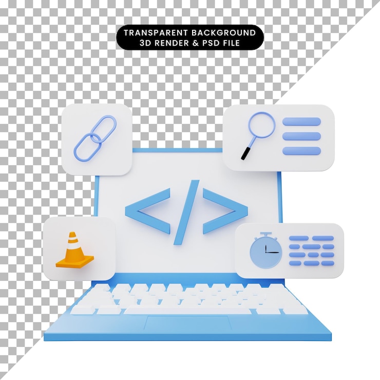 PSD 3d illustration of user interface on laptop