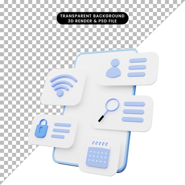 Illustrazione 3d dell'interfaccia utente su smartphone