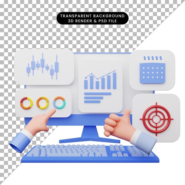 PSD 3d illustration of user interface with monitor and keyboard