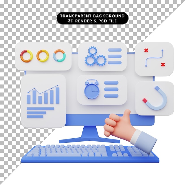 3d illustration of user interface with monitor and keyboard