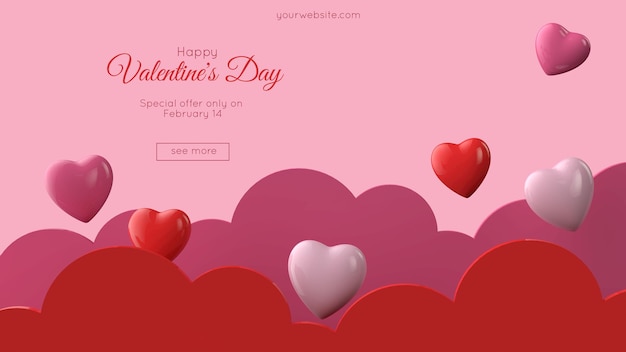 PSD illustrazione 3d del mockup della cartolina d'auguri di san valentino