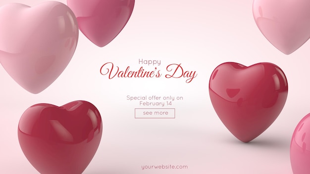 3d illustration. valentine's day postcard . pink and red hearts and place for your text.