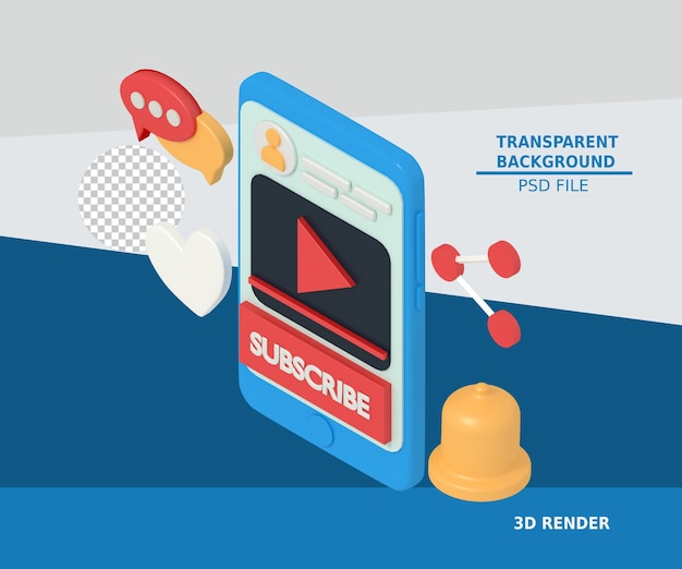 PSD 3d illustration of video streaming in phone