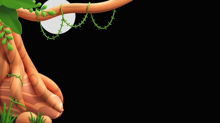 PSD 3d illustration of vine hanging tree branch against white circle png background