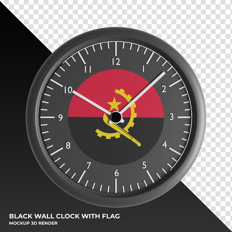 PSD 3d illustration of the wall clock with the flag of angola