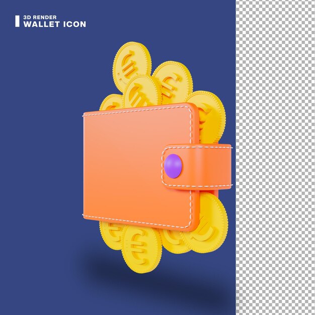 3d illustration wallet and euro coin