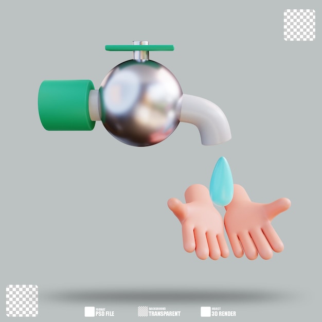 PSD illustrazione 3d lavarsi le mani 2