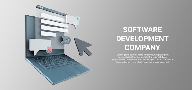 3d illustration of web development with laptop object isolated