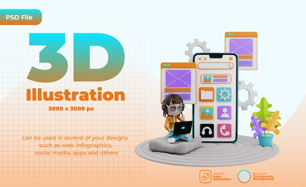 3d illustration of web development