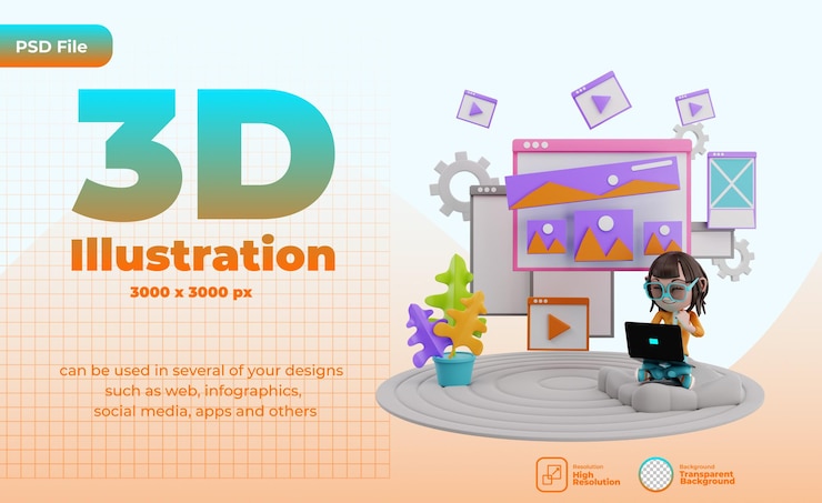 PSD 3d illustration of web development