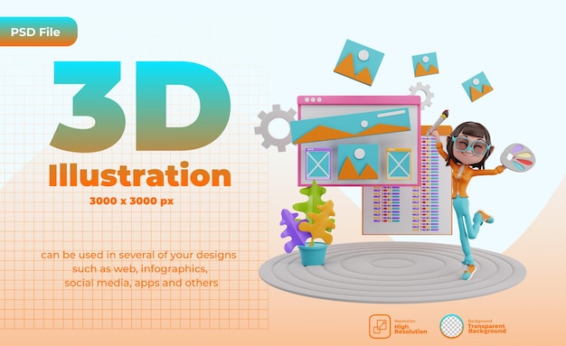 Illustrazione 3d dello sviluppo web